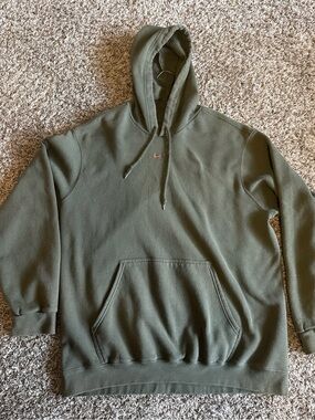 Nike Olive Green Pullover Hoodie Orange center swoosh silver tag xl vintage